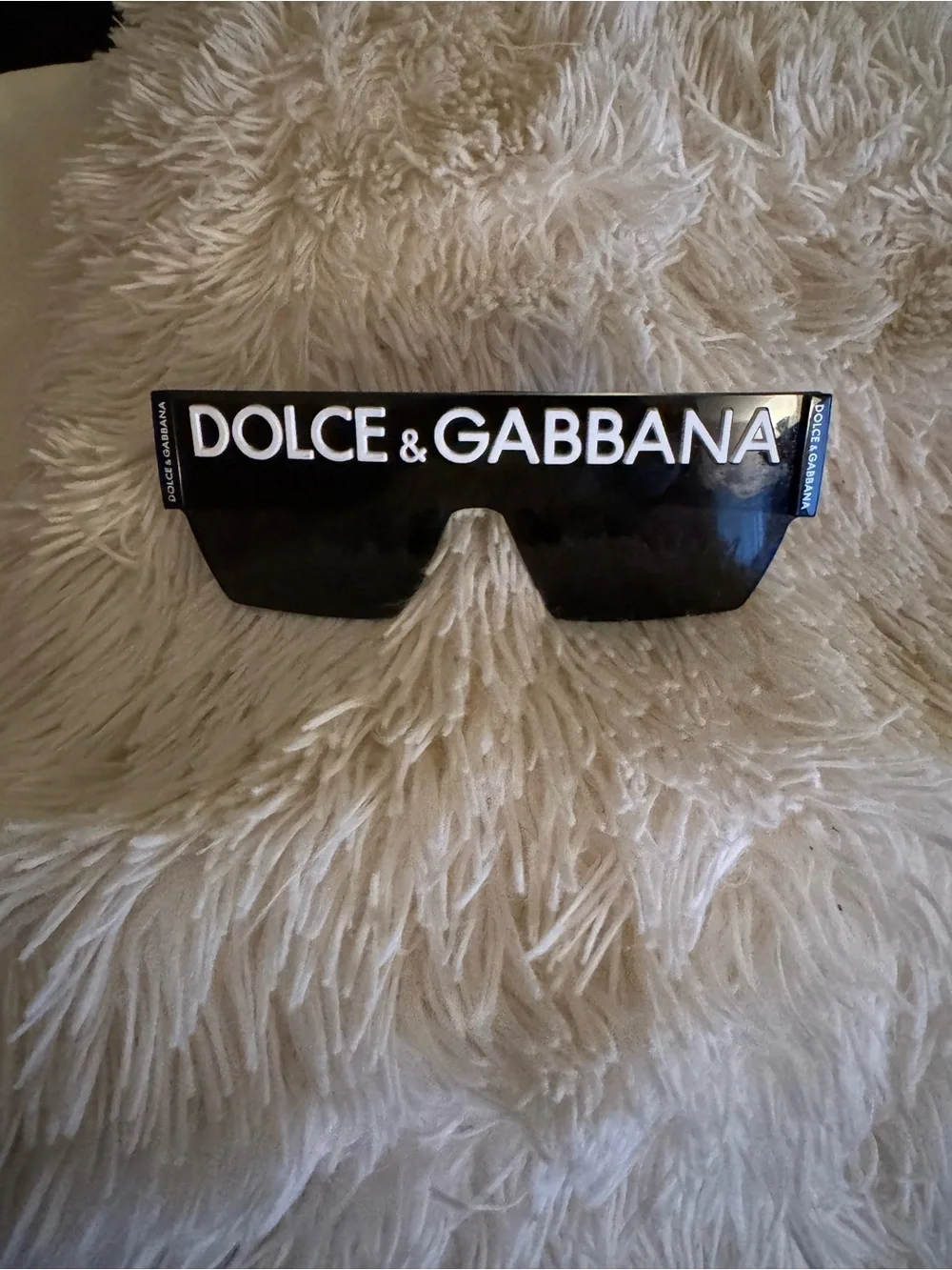 Dolce & Gabbana Black Shield Sunglasses with White Logo